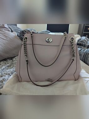 Coach Edie Soft Pink Pebbled Leather Shoulder Bag with Chain Straps